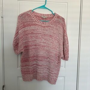 LOFT Pink and White Crew Neck Sweater